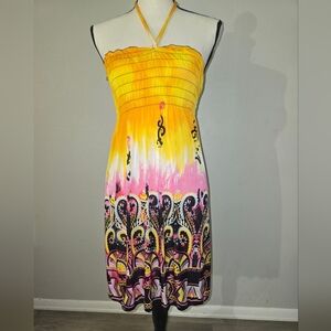 Strapless Yellow & Pink Printed Women’s Dress